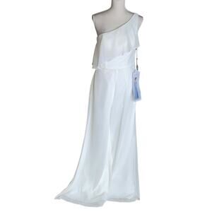 MORILEE Chic Chiffon One Shoulder Jumpsuit with Flounced Neckline Ivory 10 INVO8